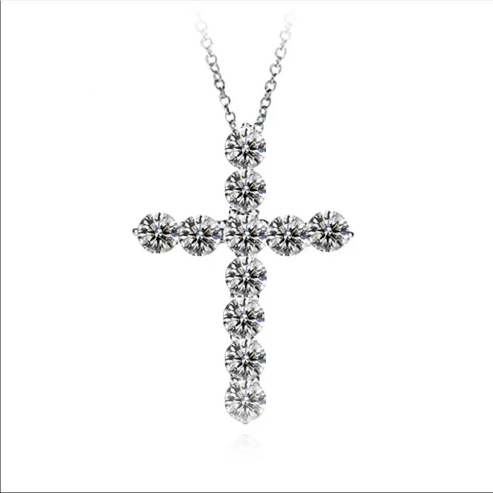 New Women Men 925 Silver Diamond Cross Necklace - Picture 3 of 5
